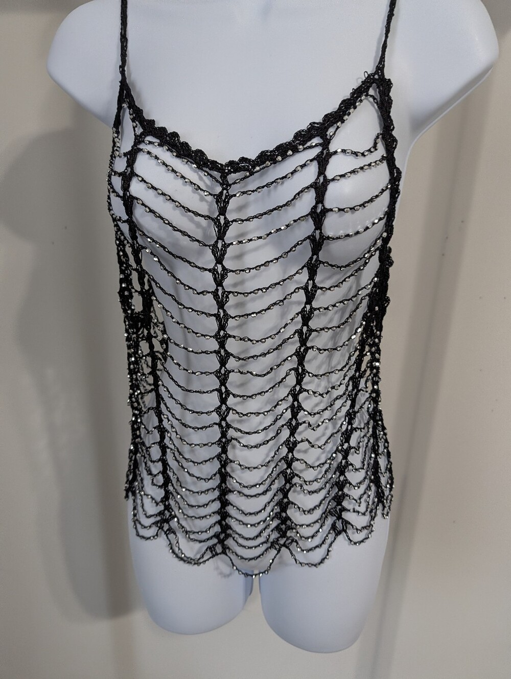 Sports Illustrated Swim Black Crochet Beaded Tank Top - Womens Swim Coverup